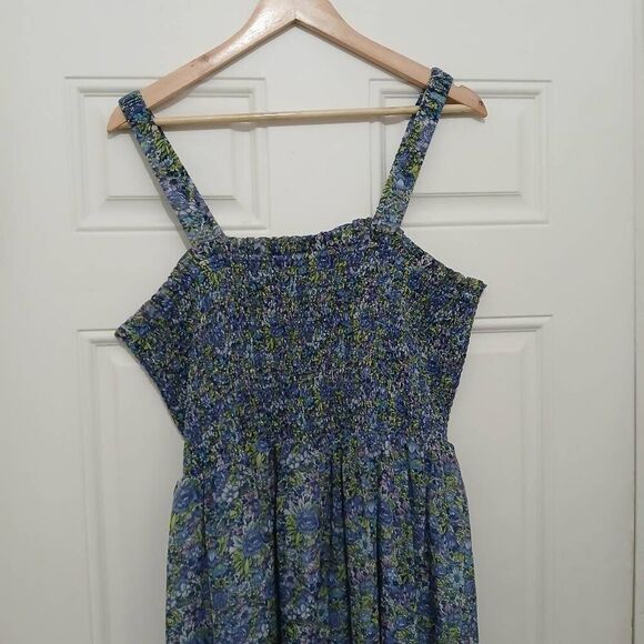 The drop womens 2xl green blue floral maxi dress elastic waist smocked - Picture 7 of 7